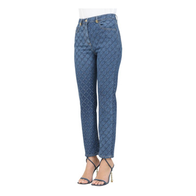 Blauwe denim jeans met laserprint Elisabetta Franchi , Blue , Dames