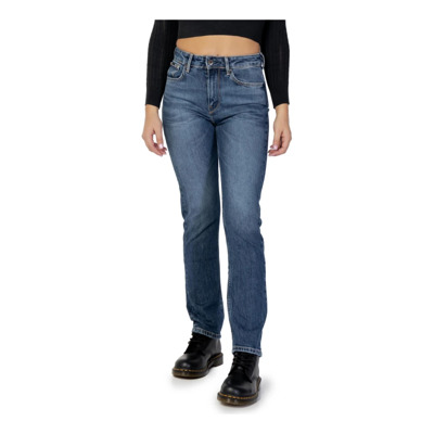 Blauwe effen dames jeans met versleten effect Pepe Jeans , Blue , Dames