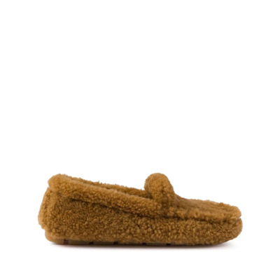 Bruine Shearling Loafers Elegant Instapper Prada , Brown , Dames