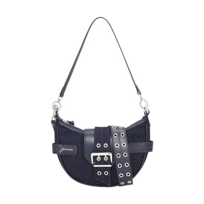 Denim Crossbody Tas met Zilveren Gesp Ganni , Blue , Dames