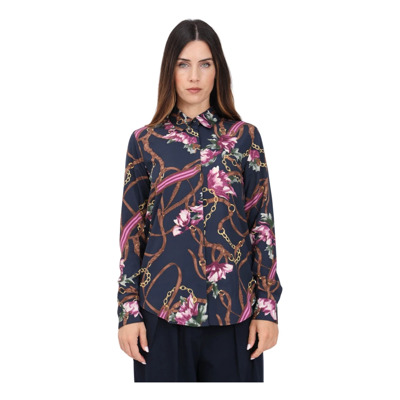 Elegante Blauwe Equestrian Floral Overhemd Ralph Lauren , Multicolor , Dames