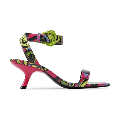 Fuchsia Logo Couture Hoge Hak Sandalen - Maat 40 Versace Jeans Couture , Multicolor , Dames