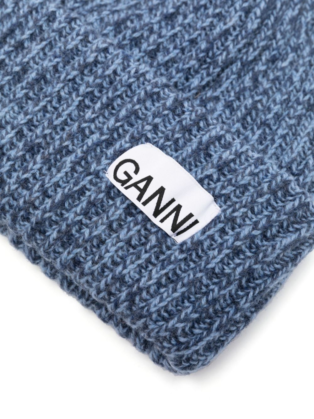 GANNI Geribbelde muts met logopatch - Blauw