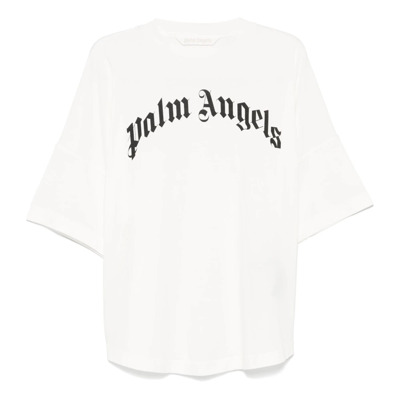 Gebogen Logo T-shirt in Off White Palm Angels , White , Dames