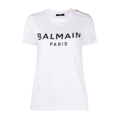 Gedrukt T-shirt met 3 knopen Balmain , White , Dames