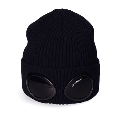 Geribbelde Beanie met Goggle-lenzen C.p. Company , Black , Heren