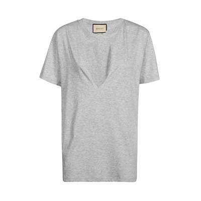 Geribbelde V-hals Katoenen T-shirt Gucci , Gray , Heren