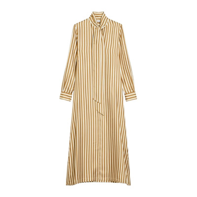 Gestreepte Zijden Kaftan Jurk Max Mara , Beige , Dames