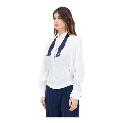 Gestreepte blouse met basque en lange mouwen Elisabetta Franchi , White , Dames