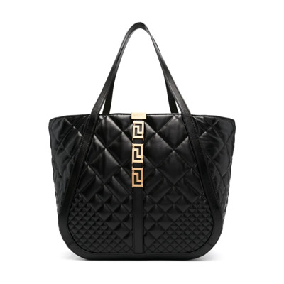 Gewatteerde Zwarte Leren Shopper Tas Versace , Black , Dames