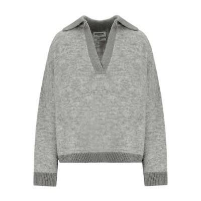 Grijze Gebreide V-Hals Trui Essentiel Antwerp , Gray , Dames