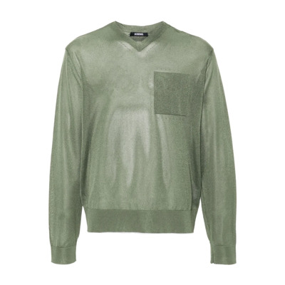 Groene Gebreide Trui Geribbelde V-Hals Jacquemus , Green , Heren