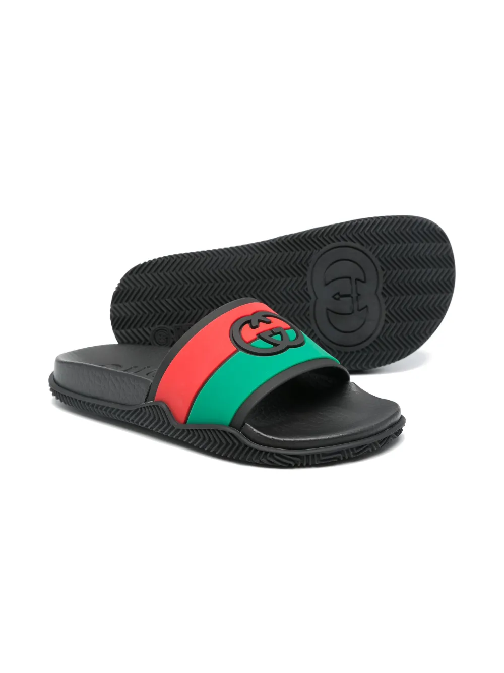 Gucci Kids Slippers met web detail - Zwart