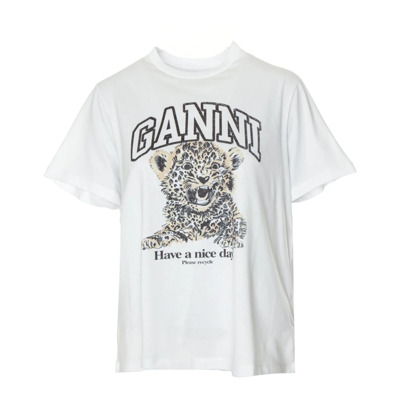 Leopard Jersey T-shirt Ganni , White , Dames