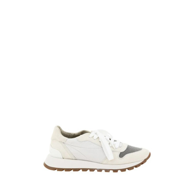 Leren Sneakers met Juweelversiering Brunello Cucinelli , White , Dames