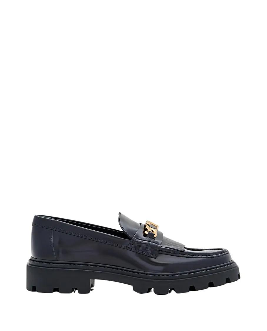 - Logo Chain Leather Loafers in zwart