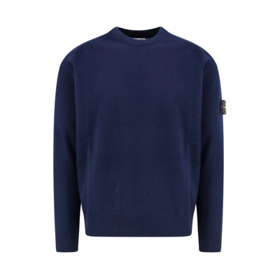 Logo Patch Virgin Wool Sweater Stone Island , Blue , Heren