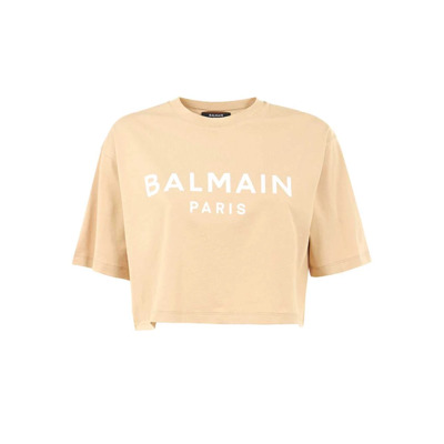 Logo Print Katoenen T-Shirt Balmain , Brown , Dames