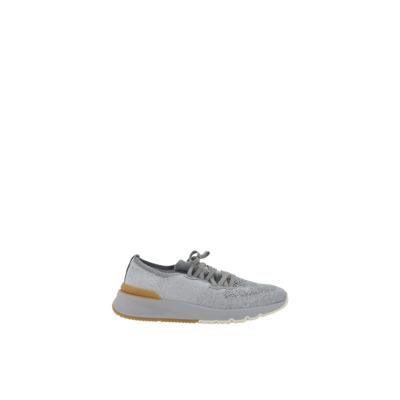 Mesh Lace-Up Sneakers met Contrasterende Hiel Brunello Cucinelli , Gray , Heren