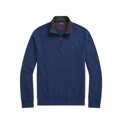 Navy Half-Zip Katoenmix Trui Ralph Lauren , Blue , Heren