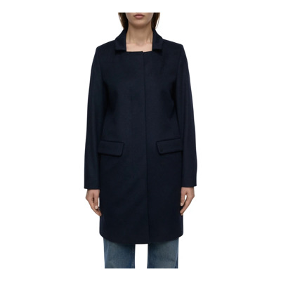 Navy Minimalistische Jas met Verborgen Sluiting Closed , Blue , Dames