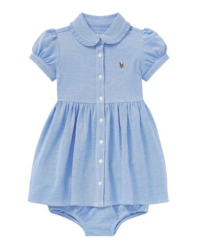 Polo Ralph Lauren Solid Oxford Dress Infant Girl Baby dress Sky blue Size 12 Cotton