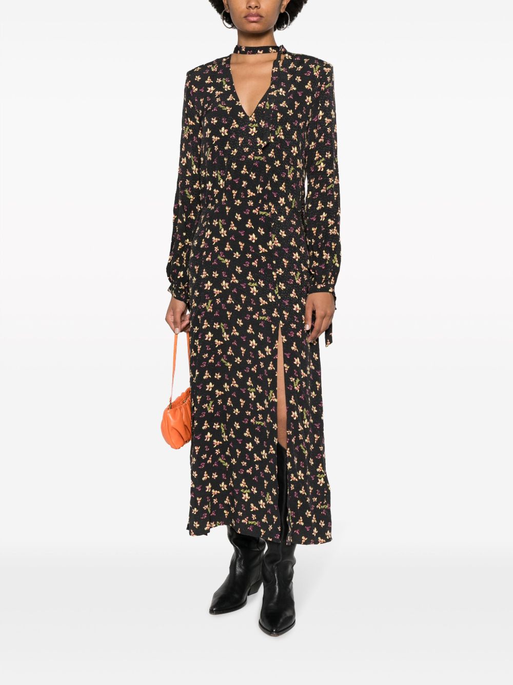 ROTATE BIRGER CHRISTENSEN Midi-jurk met bloemenprint - Zwart