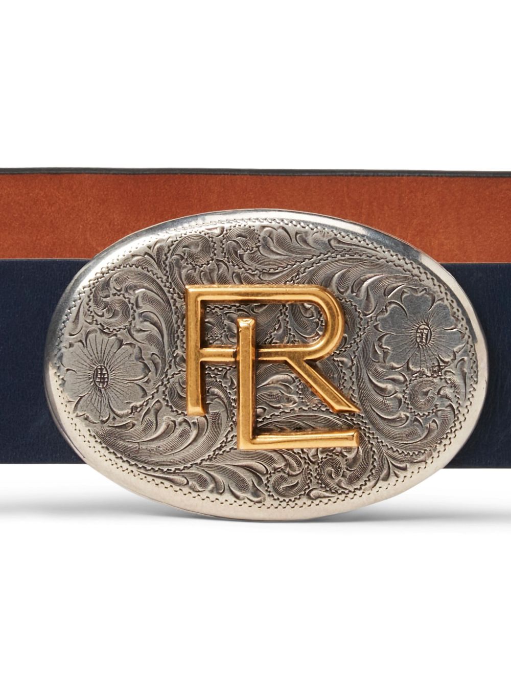 Ralph Lauren Collection Leren riem met logogesp - Blauw