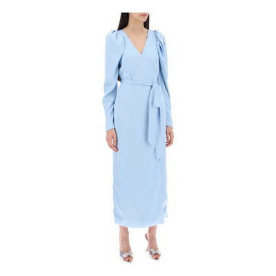 Satijnen Wrap Midi Jurk met Crossover Rotate Birger Christensen , Blue , Dames