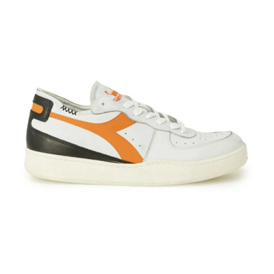 Sportieve Leren Sneakers Oranje Rubberen Zool Diadora , White , Heren