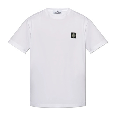 T-shirt met logo patch Stone Island , White , Heren