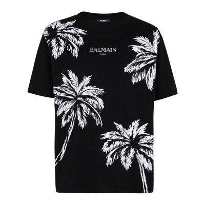 Vintage T-shirt met palmboomprint Balmain , Black , Heren