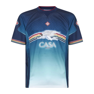 Voetbalstijl Jersey T-shirt met Multicolor Print Casablanca , Multicolor , Heren