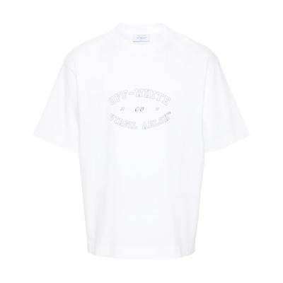 Witte Katoenen T-shirt met Zwarte Print Off White , White , Heren