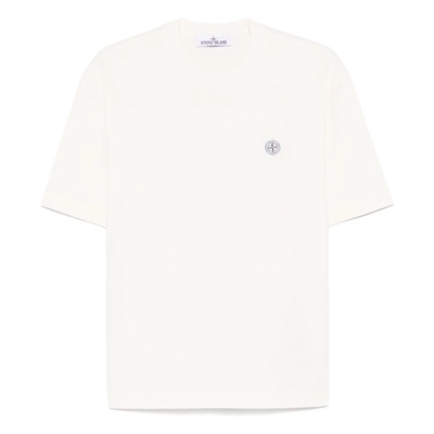 Witte T-shirts en Polos met Logo Stone Island , White , Heren