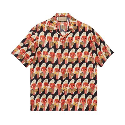 Zijden Twill Bowling Shirt met All-Over Print Gucci , Multicolor , Heren