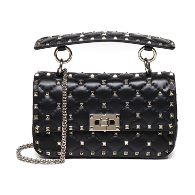 Zwarte Diamanttextuur Tas met Studs Valentino Garavani , Black , Dames