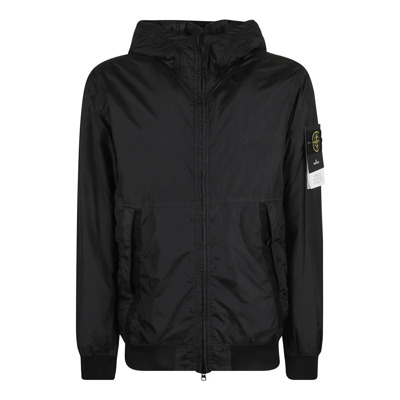 Zwarte Nylon Jas met Rits en Klassieke Capuchon Stone Island , Black , Heren