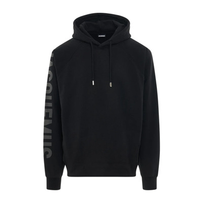 Zwarte Typo Logo Hoodie Sweatshirt Jacquemus , Black , Heren