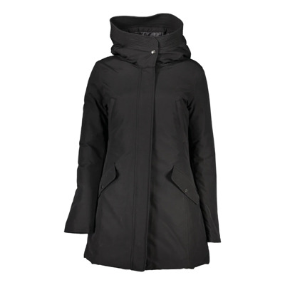 Zwarte parka met capuchon, zakken en logo Woolrich , Black , Dames