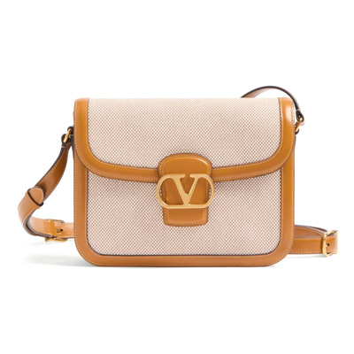 9To5 Schoudertas Beige Canvas Leer Valentino Garavani , Beige , Dames