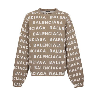 Allover Logo Crewneck Sweater Balenciaga , Beige , Heren