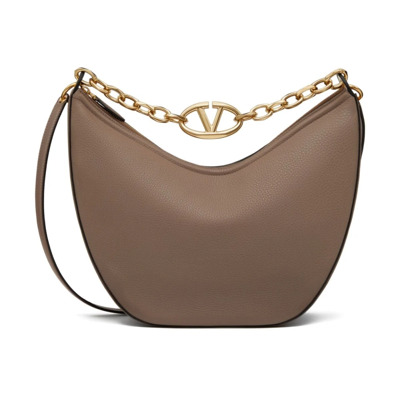 Bruine Gehamerde Leren Hobo Tas Valentino Garavani , Brown , Dames