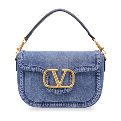 Denim Schoudertas met VLogo Handtekening Valentino Garavani , Blue , Dames