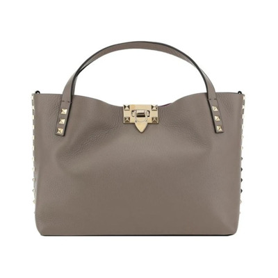 Gestikte Leren Tote Tas met Verstelbare Band Valentino Garavani , Gray , Dames