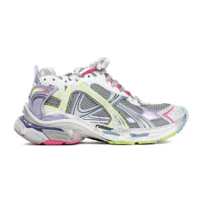 Grijze Mesh Sneakers met Lila en Gele Accenten Balenciaga , Multicolor , Dames