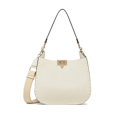 Ivoor Studded Hobo Leren Tas Valentino Garavani , White , Dames