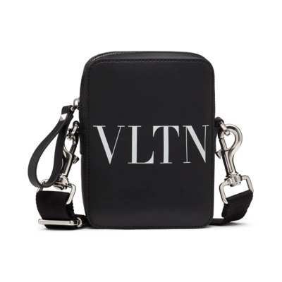 Kleine Vltn Zwarte Leren Messenger Tas Valentino Garavani , Black , Heren