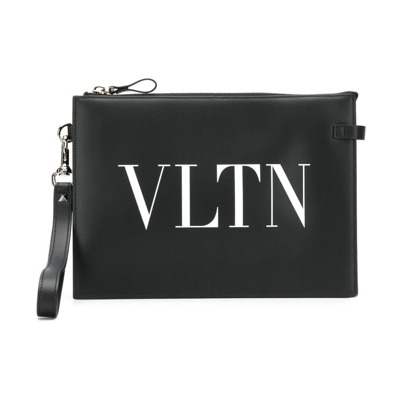 Logo Print Leren Polsband Tas Valentino Garavani , Black , Heren