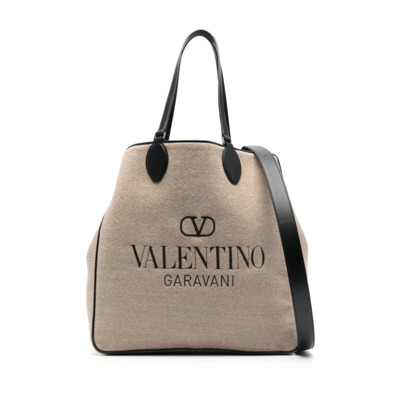 Omkeerbare leren tas met geborduurd logo Valentino Garavani , Beige , Heren